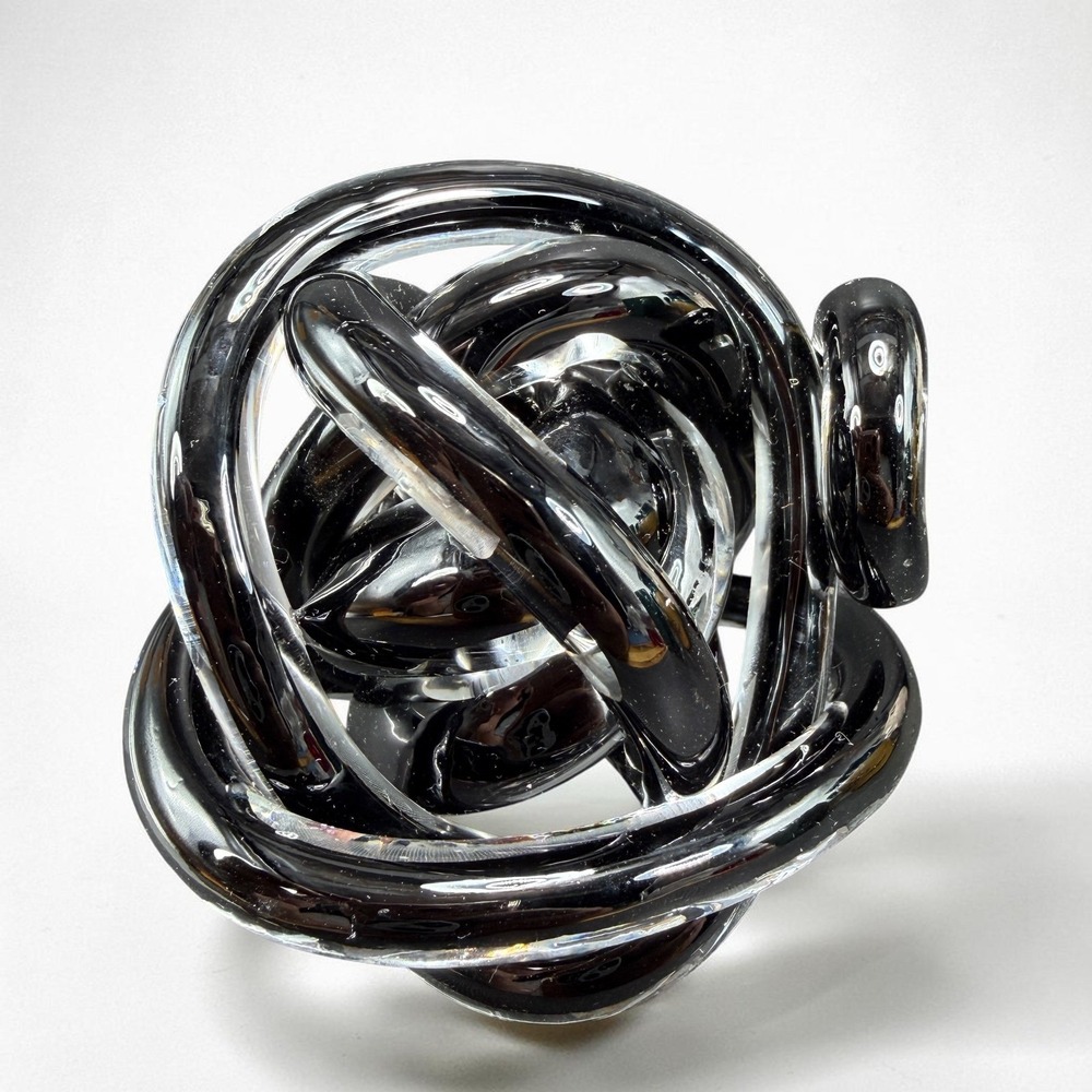 Italian Glass Knot Sculpture Black Friendship Infinity Art Glass Decor 3in